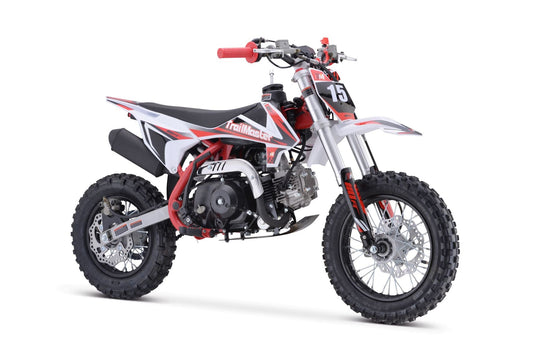 Trailmaster TM15 Dirt Bike 110cc Semi Automatic 4 speed, 24.21 inches seat height , Disk Brakes, Twin Spar Frame, OFF ROAD ONLY, NOT STREET LEGAL