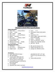 Cheetah i6 all electric, kids off road go kart. 3 speeds, with reverse, 48V 20Ah battery pack