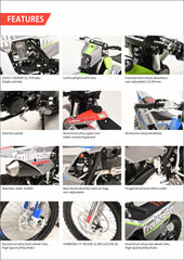 Trailmaster JHL MX250  Dirt Bike - 223cc Engine, 35.5 inch seat height, Over Head cam, Balanced Shaft,  Electric Start, Air Cooled, 4 stroke, 5 speed manual trans, 21 inch front tire & LED Headlight