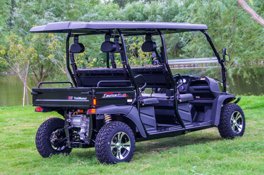 Trailmaster 80ED-U, 4 seat 72 Volt with 200lb dump bed, Custom Rims, 10.5 Inch Ground Clearance