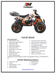 TrailMaster F125 Youth ATV, 8" wheel, 125cc 4-stroke, air-cooled, Automatic with Reverse. electric start, Throttle Limiter,